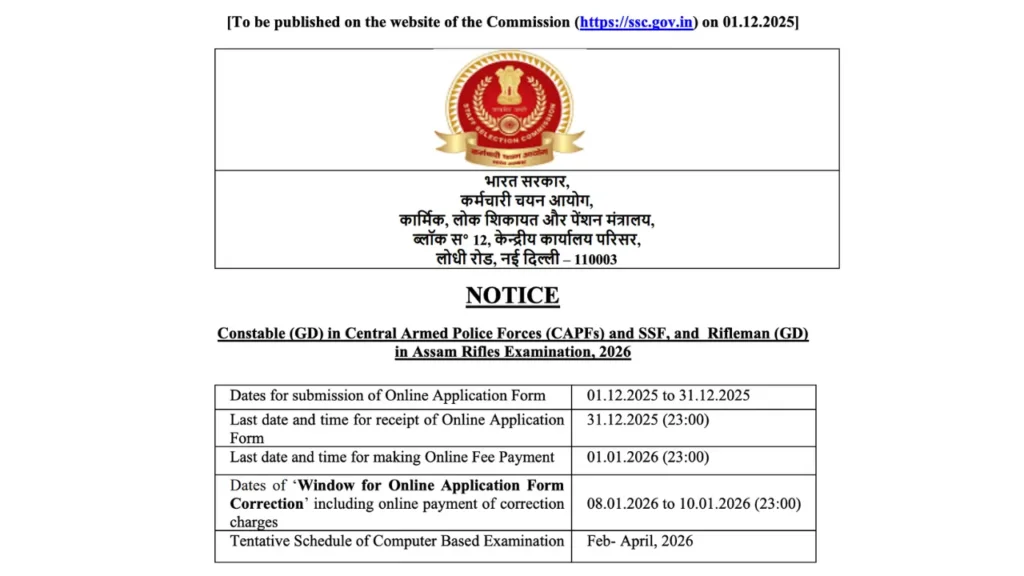 SSC GD Constable 25487 Recruitment 2026