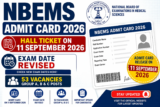 NBEMS Admit Card 2026: Hall Ticket on September 11, Exam Date Revised for 53 Group A, B & C Posts